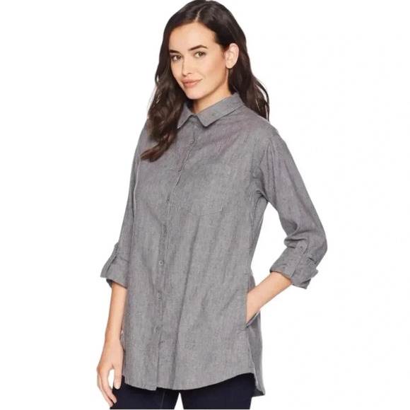 PRANA | Women’s Grey Aster Button Down Open Vent Tunic Shirt Size M - Picture 4 of 15